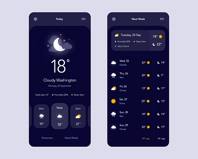 Weather Mobile App dark illustration minimal mobile ui ux weather