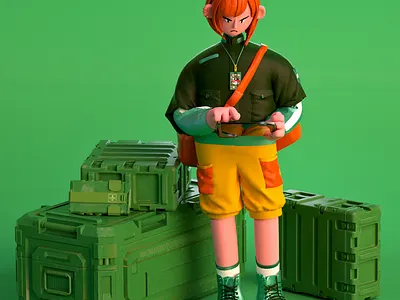 Express delivery box c4d character color design girl graphic illustration