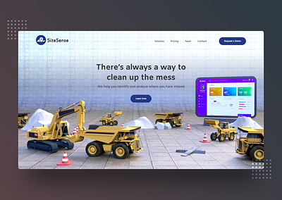 SiteSense Landing page 3d cinema4d design jobsite landing design landing page design landingpage machines model site work