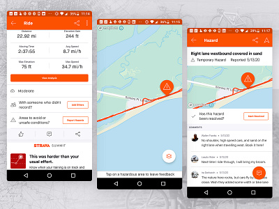 Report Hazards active app bike comments crowdsourcing cycling data exercise feedback map mapbox mobile ui mobility reporting run safety screens strava ux