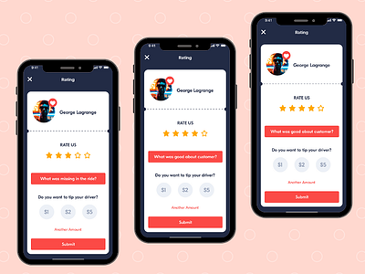 Rating Screens Flow For Taxi Customer App cab booking app mobile app taxi booking app taxiapp uiux