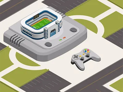 Football console adobe art console designers dribbble dribbblers football game illustration isometric art joystick playstation stadium technology virtual