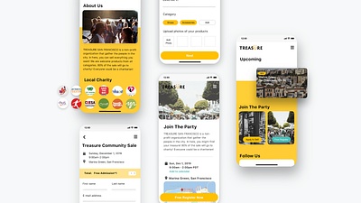 Treasure - non-profit organization concept app branding community design images local logo mobile non profit organization productdesign ui uidesign uiux user interface visual design yellow