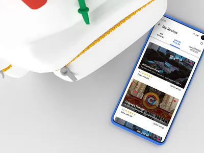 Google Trips 3d app backpack blue card color design google google design inspire mobile model site texture ui ux