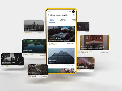 Google Trips 3d app canada card cards ui chicago design google inspire mobile trip ui usa ux