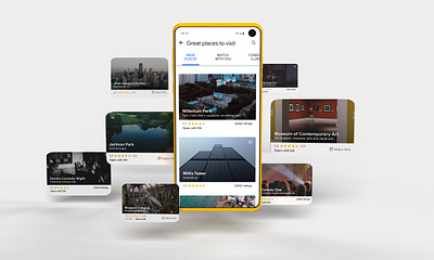 Google Trips 3d app canada card cards ui chicago design google inspire mobile trip ui usa ux