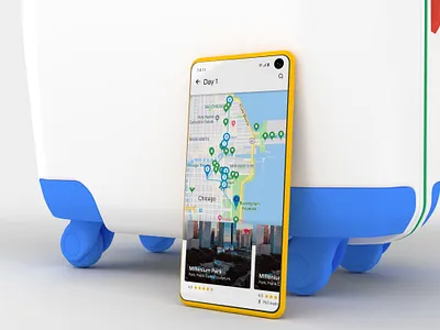 Google Trips 3d app blue card color colors design google material mobile suitcase texture travel trip ui ux