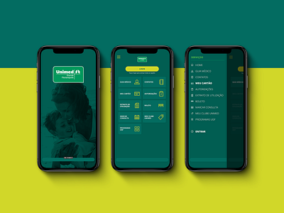 Login e Menu APP Unimed Florianópolis app app design design login menu mobile ui ux