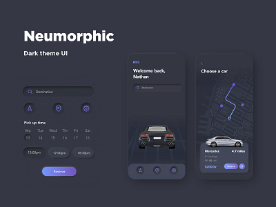 neumorphism design 3d 3d ui app app design c4d car mobile ui car ui cinema 4d dark theme dark ui interaction design map ui mobile ui navigation ui neumorphic design neumorphic ui neumorphism