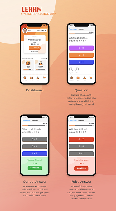 Online Learning App adobexd app colorful design mobile online learning ui ux