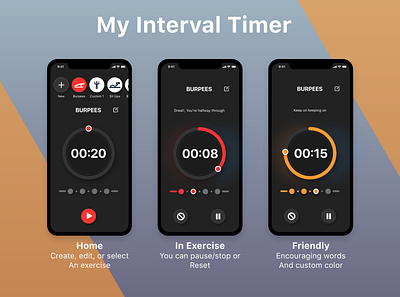 Interval Timer App adobexd app dark hiit interval ios iphone mobile timer app ui ux