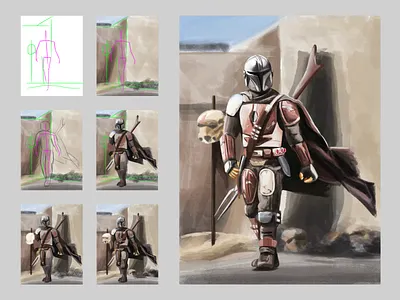 Mandalorian illustration (with process) character digital art drawing illustration illustration art mandalorian speed painting speedpainting star wars starwars