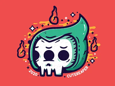 Reaper head badge cartoon flame fun illustration reaper skull texture vector