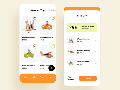 Toys store mobile e-commerce experience cart catalog clean design e commerce ios kids minimal mobile app online shopping parents shop store toys ui