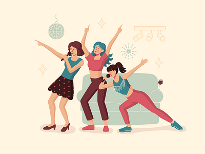 Three Stars in karaoke flat illustration girl illustration karaoke party singing vector vector illustration