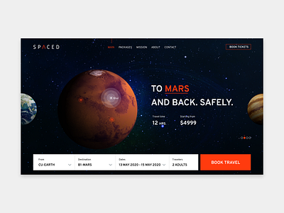 Space travel homepage concept booking earth futuristic homepage isro mars moon space spaceship travel travel agency traveling ui ux web