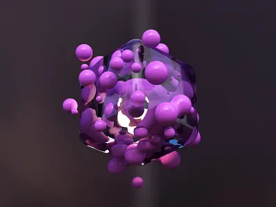 Bubble Cube 3d 3d art abstact blender bubbles c4d clean concept cube cycles glitch glitch art illustration metaball metaballs particle particles render rendering violet