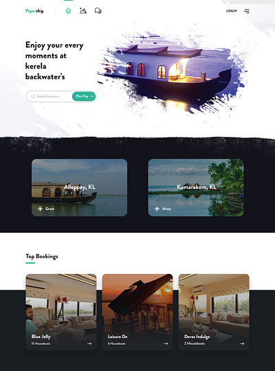 Papership - Kerala backwaters booking website backwaters branding colorsplash dailyui design design concept fashion design illustration ink kerela splash water design webdesign website website concept