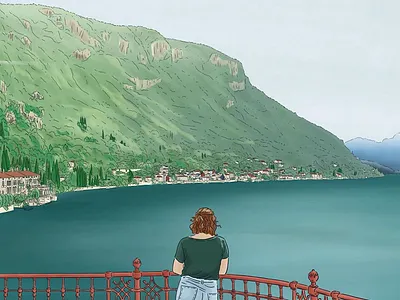 Lago di Como botanical dessin drawing garden girl illustration italian italy lac landscape plant travel vegetal villa