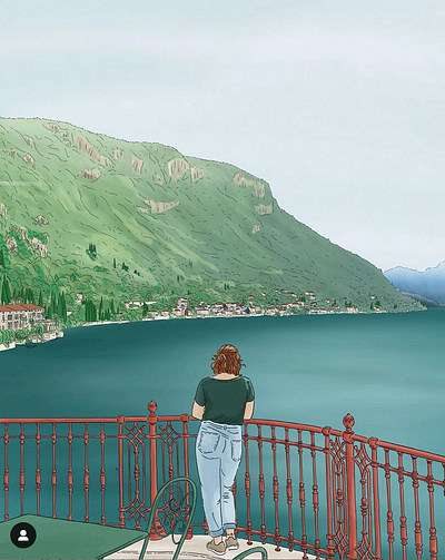 Lago di Como botanical dessin drawing garden girl illustration italian italy lac landscape plant travel vegetal villa