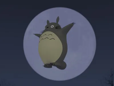 Totoro 3d 3d animation 3d art 3d illustration animal animation blender3d cat cinema 4d clay illustration moonlight raccoon