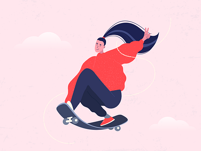 Girl on skateboard activity art character design drawing flat girl grain texture graphic illustration illustrator modern skate skateboard skateboarding sport style trend urban vector