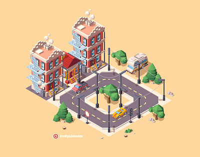 Isometric City Street adobe illustrator car game design home illustration isometric isometry project road vector