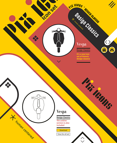 Pix Icons mockup web shot adobexd bauhaus design classics icon lepix mockup ui vector vespa
