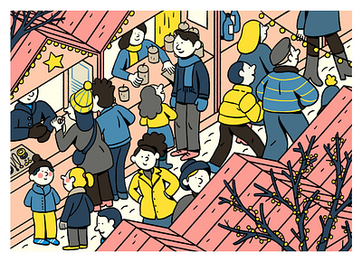 Christmas Market art camille ferrari christmas christmas market design editorial art food market graphic happy illustration illustrator people shop sketch weekend