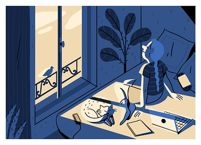 Lockdown art camille ferrari cat color design editorial art graphic home illustration illustrator lockdown stayhome sun