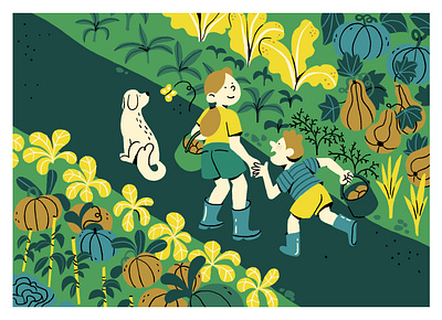 GARDEN art camille ferrari color colors design dog editorial art family flowers fruit garden gardening graphic illustration illustrator nature vegetables