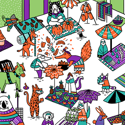 Aztec market animal aztec childrenbook childrenillustration digitalart illustraion picturebook