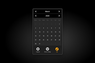 Calendar Component app buttons calendar dark date desktop icon icons interface time ui