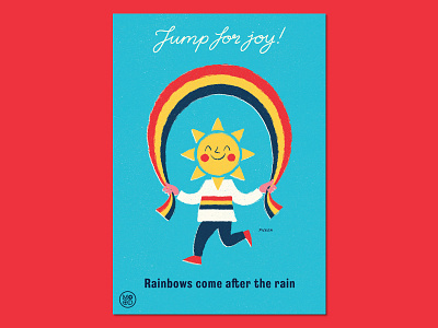 Ministry of Optimistic Directives - "Jump for Joy!" 1960s art character design design hand lettering illustration isolation licensing lockdown motivational optimism poster poster art poster design procreate propaganda rainbow retro skipping typography