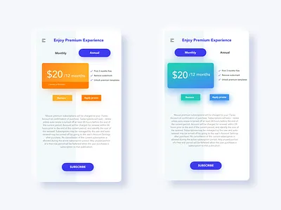 Subscription app design ui