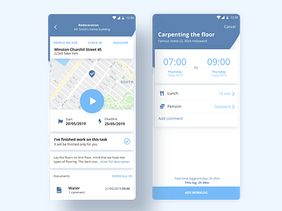 Construction worker app app design system material ui mobile app task manager time management ui workload