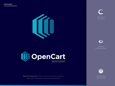 OpenCart Specialist - Logo Design 🌐 branding buidl c monogram cart commerce creative logo ecommerce hexagon lettermark logo logo design monogram online open opencart shop specialist visual identity design webshop website