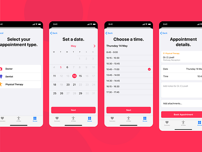 Create Appointment iOS Health app design appointment calendar cards date dentist details doctor health healthcare ios ios app iphone time ui