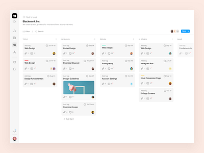 Project Managament — Kanban blue board card design filter grey icon kanban minimal product product design profile project management typography ux web app design