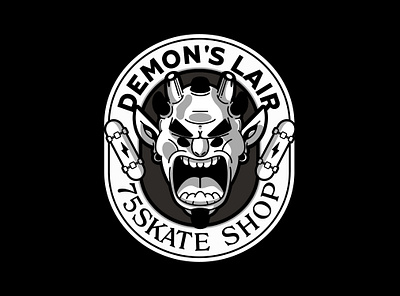 Demon's Lair - 75Skate shop badge badgedesign brand branding demon design evil graphisme icon illustration shop skate skateboard sketch type typography vector work