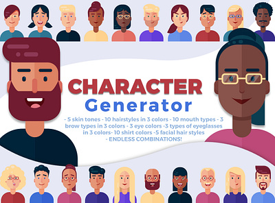 Character Generator- Make Your Own Vector Avatar adobe illustrator avatar design avatars business character character design characters choose colorful combination concept customer flat illustration illustration man illustration office people illustration vector vector art woman illustration