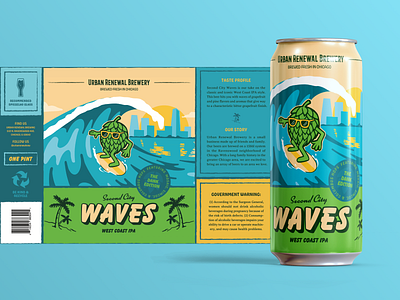 Second City Waves: Dank Edition beer art beer branding beer can design beer can illustration beer label beer packaging beer packaging illustration branding dank dank ipa design graphic design hops illustration product design rogue studio typography urban renewal brewing waves west coast ipa