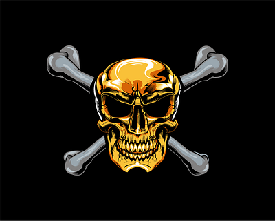 The Golden Pirate design firstshot golden illustration laptop sticker mobile cover pirate print shiny shirt design skull and crossbones skull art vector