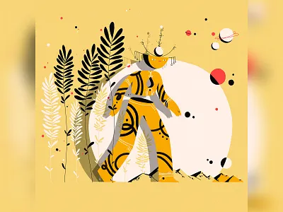 The pilgrim animation art artwork character design characters design drawing earth giant illustration landscape mountain nature pattern planets plants sun travel wanderer yellow