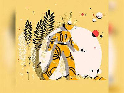 The pilgrim animation art artwork character design characters design drawing earth giant illustration landscape mountain nature pattern planets plants sun travel wanderer yellow
