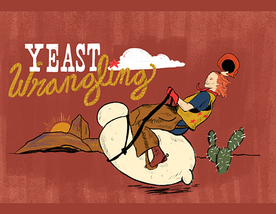 Yeast Wrangling cowboy cowgirl custom lettering editorial illustration hand lettering illustration