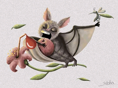 Illustration of Bebo the Fruit Bat bats digitalpainting illustration minimalist procreate wildlife