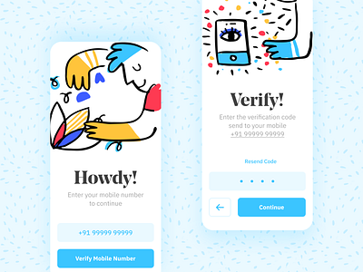 Login Experience (with artwork) app app design application art artwork blue blush colorful design experience login mobile mobile number otp signin typography ui ui design verify verify mobile