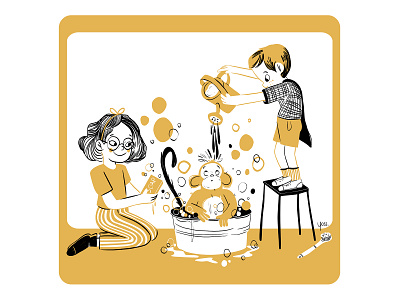 Bath Time childrens book childrens illustration illustration limited palette monkey