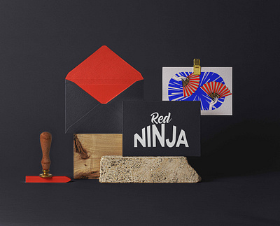 Ninja Stationery Set abstract black branding card cards design design art designer elegant envelope geometry illustration logotype minimal minimalism ninja ninja illustration red shape stationery